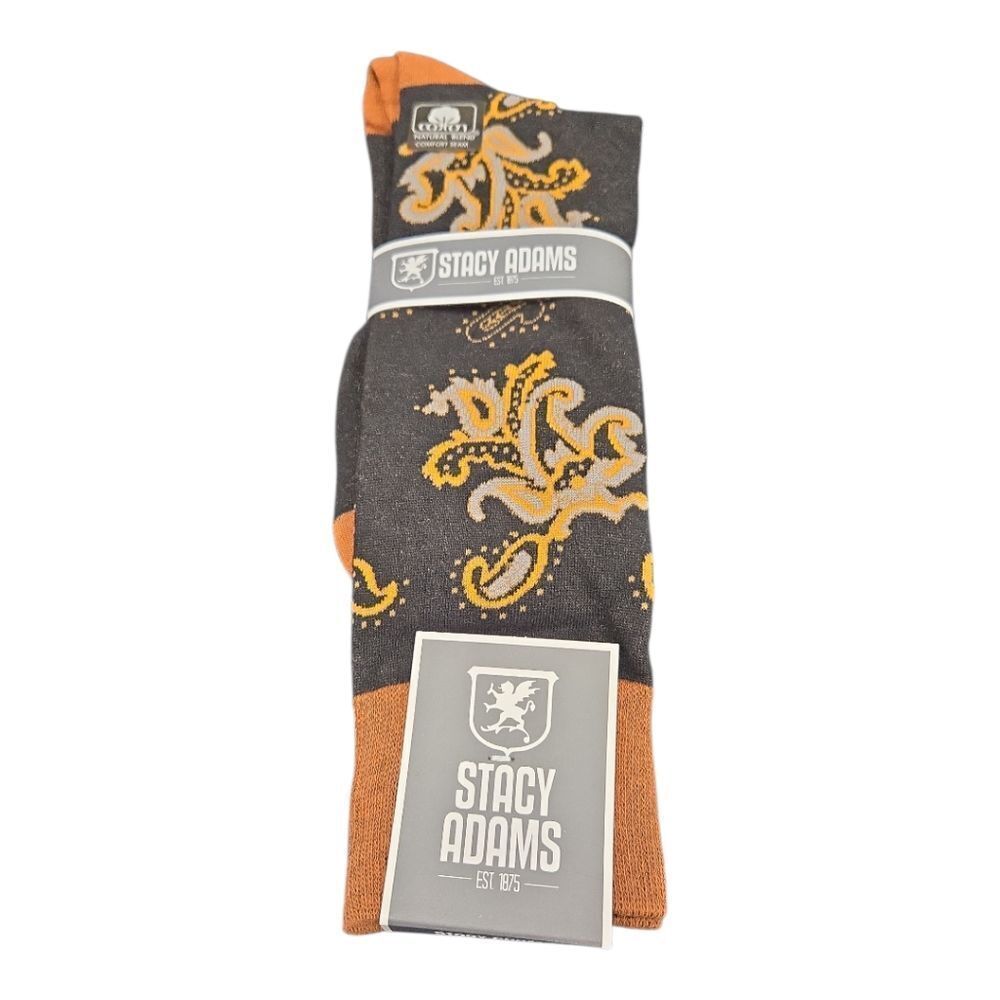 STACY ADAMS MENS LEAF PATTERN DRESS SOCK GOLD BLACK SAS 350-1